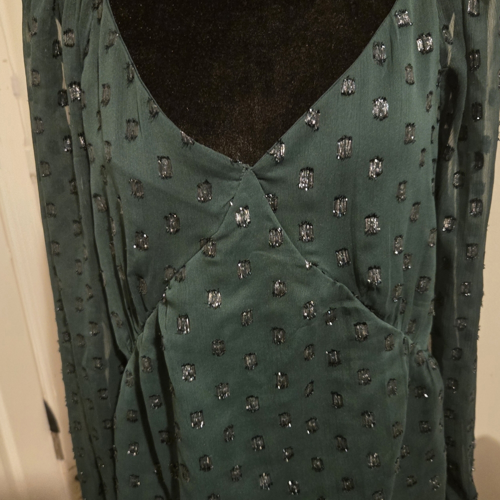 LOFT Green Blouse with Black Accents
